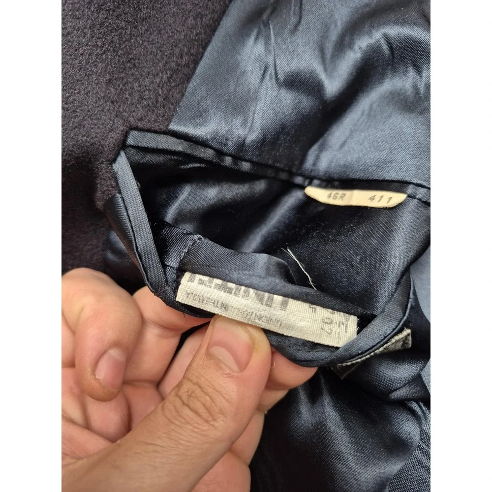 Saks Fifth Avenue Loro Piana Coat Mens 46R Blue Wool Long Overcoat Made USA